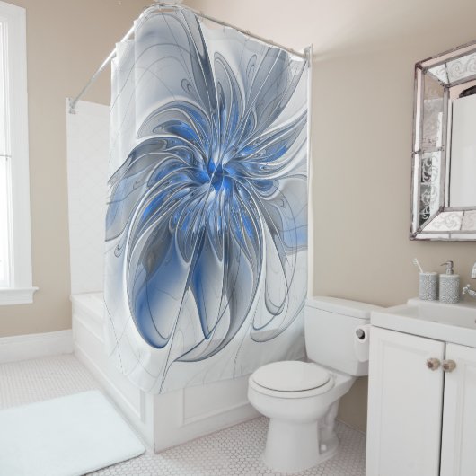 Abstrakt Blue Gray Fraktal Art Blume Duschvorhang (Beispiel)