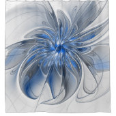 Abstrakt Blue Gray Fraktal Art Blume Duschvorhang (Vorderseite)