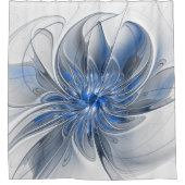 Abstrakt Blue Gray Fraktal Art Blume Duschvorhang (Vorderseite)