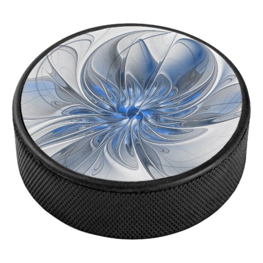 Abstrakt Blue Gray Fraktal Art Blume Eishockey Puck (3/4)