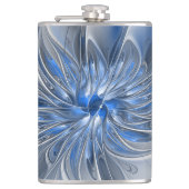 Abstrakt Blue Gray Fraktal Art Blume Flachmann (Vorderseite)