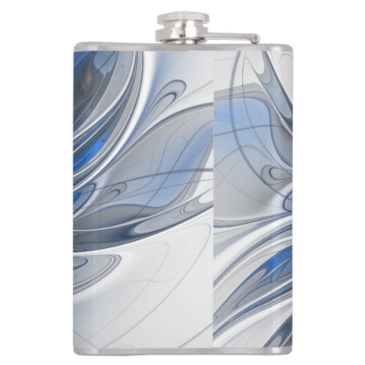 Abstrakt Blue Gray Fraktal Art Blume Flachmann (Rückseite)