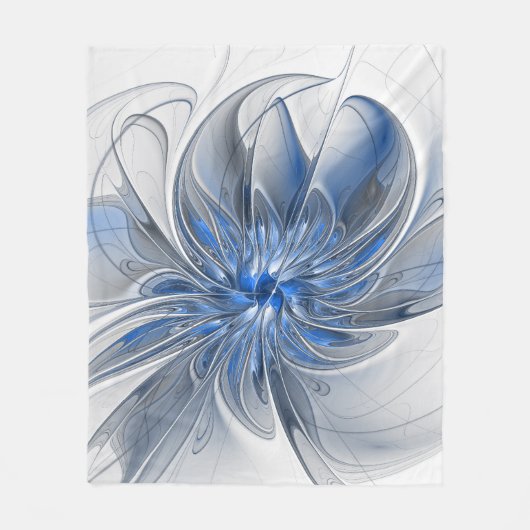 Abstrakt Blue Gray Fraktal Art Blume Fleecedecke (Vorderseite)