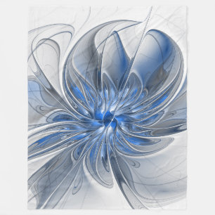 Abstrakt Blue Gray Fraktal Art Blume Fleecedecke