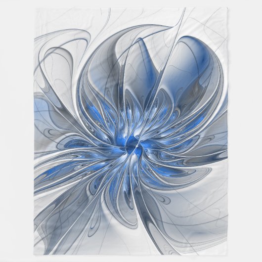 Abstrakt Blue Gray Fraktal Art Blume Fleecedecke (Vorderseite)