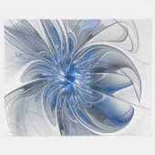 Abstrakt Blue Gray Fraktal Art Blume Fleecedecke (Vorderseite (Horizontal))