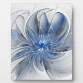 Abstrakt Blue Gray Fraktal Art Blume Fotoplatte (Vorderseite)
