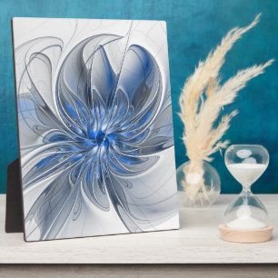 Abstrakt Blue Gray Fraktal Art Blume Fotoplatte