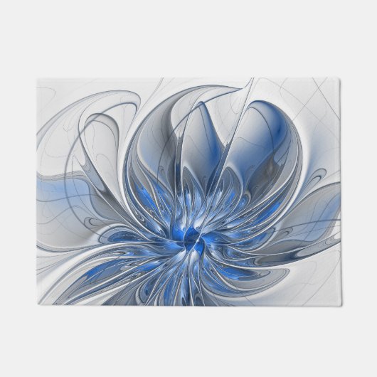 Abstrakt Blue Gray Fraktal Art Blume Fußmatte (Vorderseite)