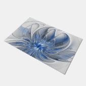 Abstrakt Blue Gray Fraktal Art Blume Fußmatte (Schrägansicht)