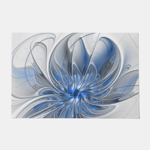 Abstrakt Blue Gray Fraktal Art Blume Fußmatte