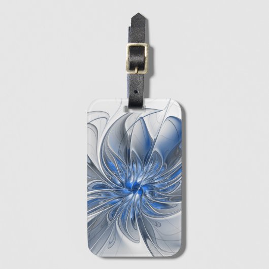Abstrakt Blue Gray Fraktal Art Blume Gepäckanhänger (Vorderseite Vertikal)