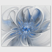Abstrakt Blue Gray Fraktal Art Blume Geschenkpapier (Flach)