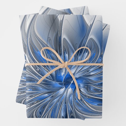 Abstrakt Blue Gray Fraktal Art Blume Geschenkpapier Set (Beispiel)