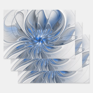 Abstrakt Blue Gray Fraktal Art Blume Geschenkpapier Set