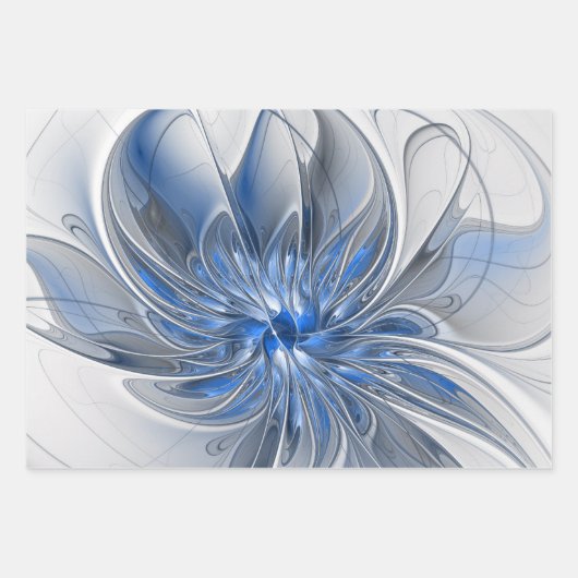 Abstrakt Blue Gray Fraktal Art Blume Geschenkpapier Set (Vorderseite 2)