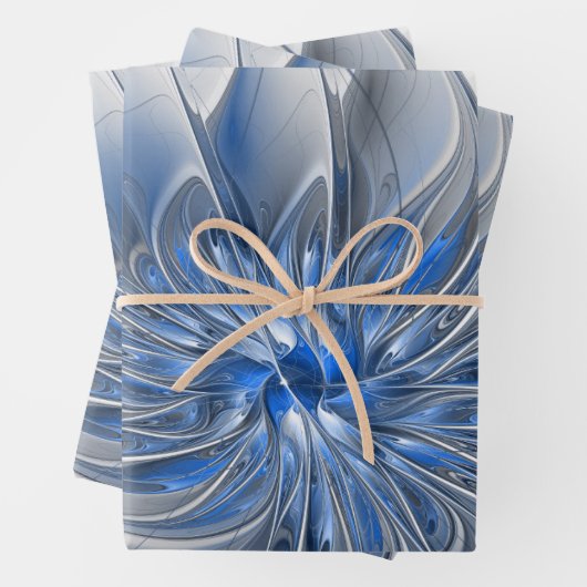 Abstrakt Blue Gray Fraktal Art Blume Geschenkpapier Set (Beispiel)
