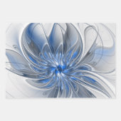 Abstrakt Blue Gray Fraktal Art Blume Geschenkpapier Set (Vorderseite)