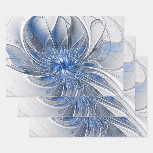 Abstrakt Blue Gray Fraktal Art Blume Geschenkpapier Set (Set)
