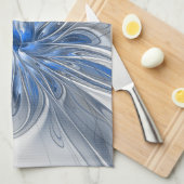 Abstrakt Blue Gray Fraktal Art Blume Geschirrtuch (Viertel Falte)