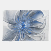 Abstrakt Blue Gray Fraktal Art Blume Geschirrtuch (Horizontal)