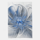 Abstrakt Blue Gray Fraktal Art Blume Geschirrtuch (Vertikal)