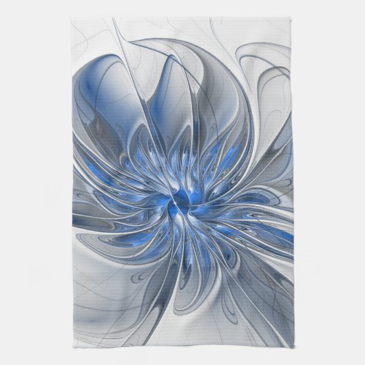 Abstrakt Blue Gray Fraktal Art Blume Geschirrtuch (Vertikal)