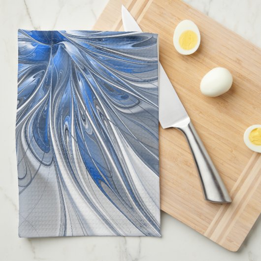 Abstrakt Blue Gray Fraktal Art Blume Geschirrtuch (Viertel Falte)