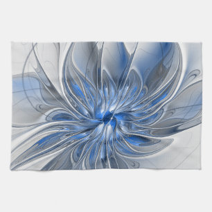 Abstrakt Blue Gray Fraktal Art Blume Geschirrtuch