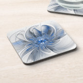 Abstrakt Blue Gray Fraktal Art Blume Getränkeuntersetzer (Linke Seite)
