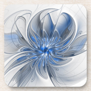 Abstrakt Blue Gray Fraktal Art Blume Getränkeuntersetzer