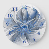 Abstrakt Blue Gray Fraktal Art Blume Große Wanduhr (Vorderseite)