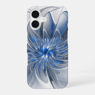 Abstrakt Blue Gray Fraktal Art Blume iPhone 16 Hülle