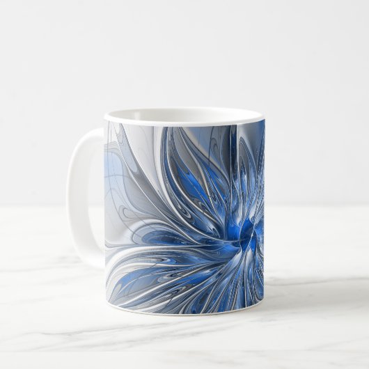 Abstrakt Blue Gray Fraktal Art Blume Kaffeetasse (Vorderseite Links)