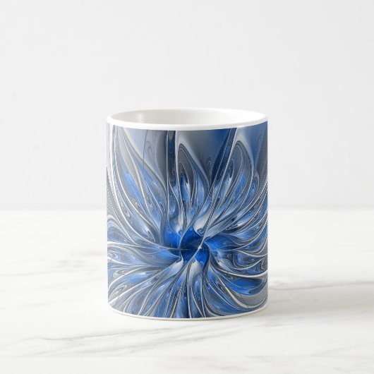 Abstrakt Blue Gray Fraktal Art Blume Kaffeetasse (Mittel)