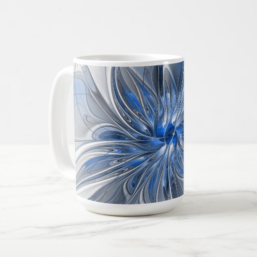 Abstrakt Blue Gray Fraktal Art Blume Kaffeetasse (Vorderseite Links)