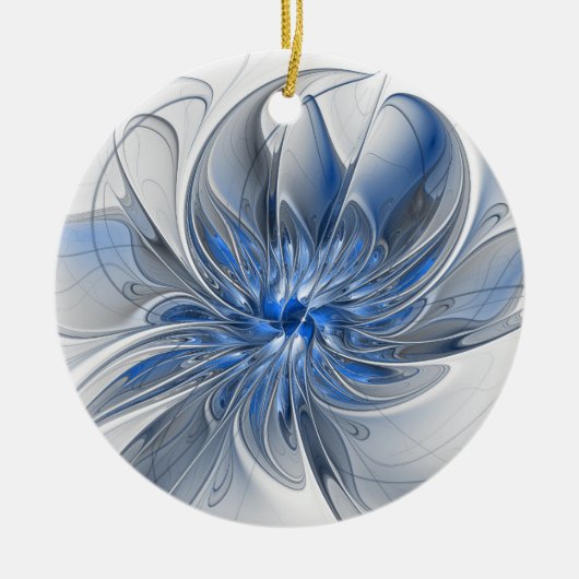 Abstrakt Blue Gray Fraktal Art Blume Keramik Ornament (Vorne)