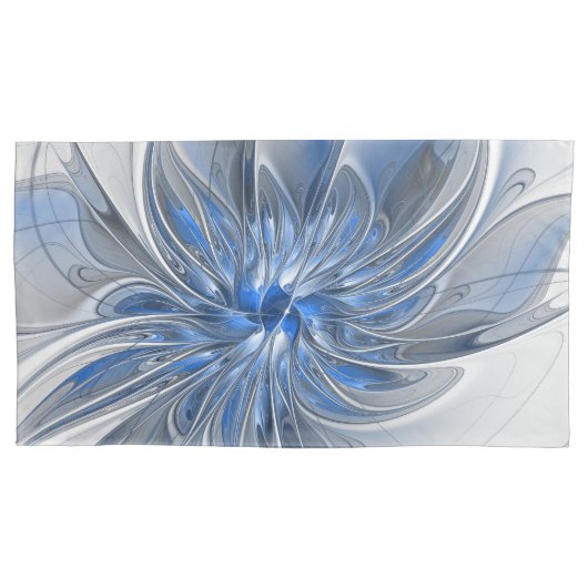 Abstrakt Blue Gray Fraktal Art Blume Kissenbezug (Vorderseite)