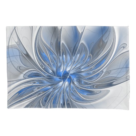 Abstrakt Blue Gray Fraktal Art Blume Kissenbezug (Vorderseite)