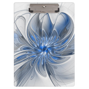 Abstrakt Blue Gray Fraktal Art Blume Klemmbrett