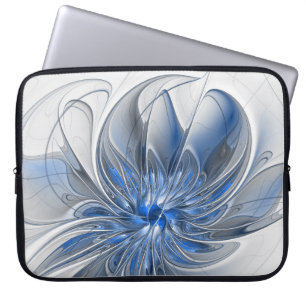 Abstrakt Blue Gray Fraktal Art Blume Laptopschutzhülle