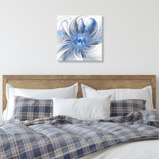 Abstrakt Blue Gray Fraktal Art Blume Leinwanddruck (Insitu (Schlafzimmer))