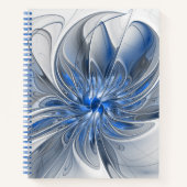 Abstrakt Blue Gray Fraktal Art Blume Notizblock (Vorderseite)