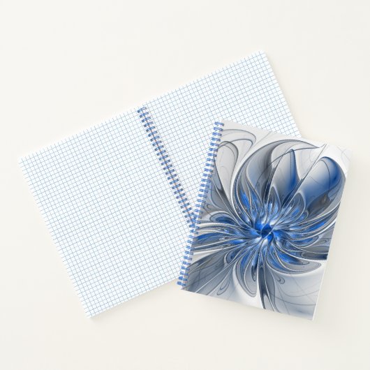 Abstrakt Blue Gray Fraktal Art Blume Notizblock (Innenseite)