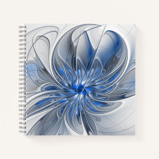 Abstrakt Blue Gray Fraktal Art Blume Notizblock (Vorderseite)