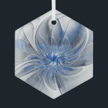 Abstrakt Blue Gray Fraktal Art Blume Ornament Aus Glas<br><div class="desc">Eine einzigartige Fantasy-Blume in Blau- und Grautönen,  abstrakt und elegant. Ungewöhnliches Design für Ihre dekorative Blumenhexagon Glas-Ornament und mehr.</div>