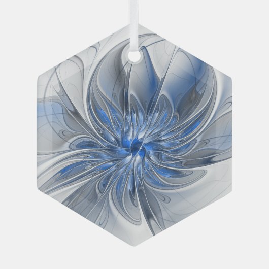 Abstrakt Blue Gray Fraktal Art Blume Ornament Aus Glas (Vorderseite)