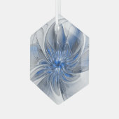 Abstrakt Blue Gray Fraktal Art Blume Ornament Aus Glas (Vorderseite Links)