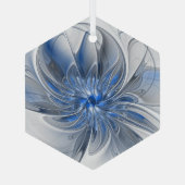 Abstrakt Blue Gray Fraktal Art Blume Ornament Aus Glas (Rückseite)