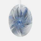 Abstrakt Blue Gray Fraktal Art Blume Ornament Aus Glas (Vorderseite links)